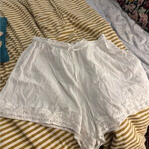 aerie White High-Waist Lace-Trim Shorts